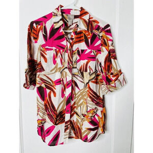 Chicos Womens Sz 0 Button Up Shirt Linen Cotton Blend Woven Mulitcolor NWT